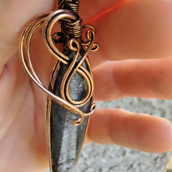 New Oversized Orthoceras Fossil Wire Wrapped Pendant. - Picture 4 of 15